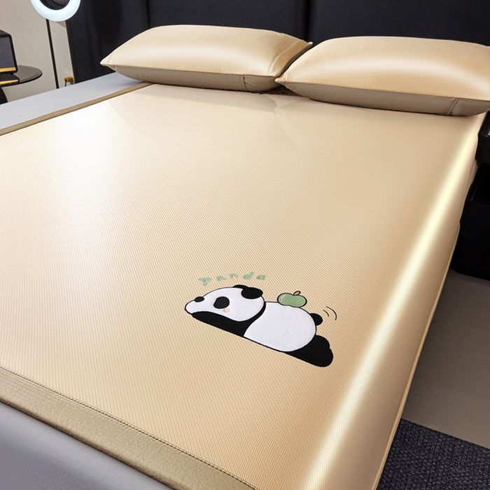 全季家居 2025新款5A抗菌碳光萌趣熊猫系列贴布绣冰丝席 床席-金咖