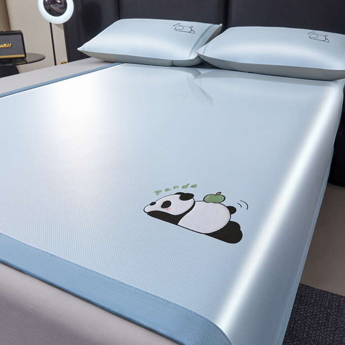 全季家居 2025新款5A抗菌碳光萌趣熊猫系列贴布绣冰丝席 床席-天蓝