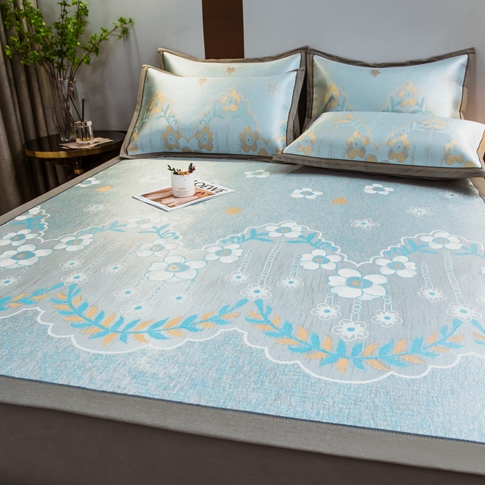 91家纺网 家纺一手货源 找家纺 全季家居 2025新款900D高精密三色纬提花冰丝凉席 床席-静谧之夏