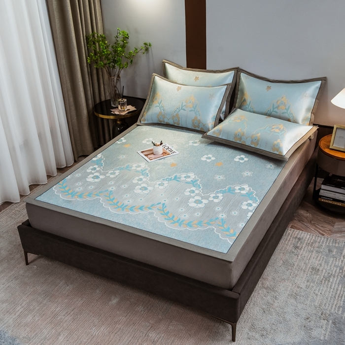 91家纺网 家纺一手货源 找家纺 全季家居 2025新款900D高精密三色纬提花冰丝凉席 床席-静谧之夏