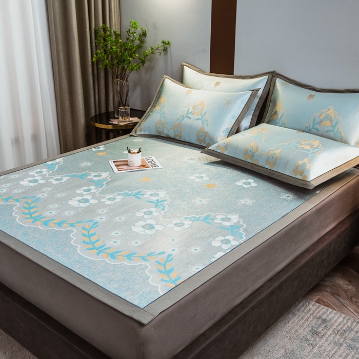 91家纺网 家纺一手货源 找家纺 全季家居 2025新款900D高精密三色纬提花冰丝凉席 床席-静谧之夏