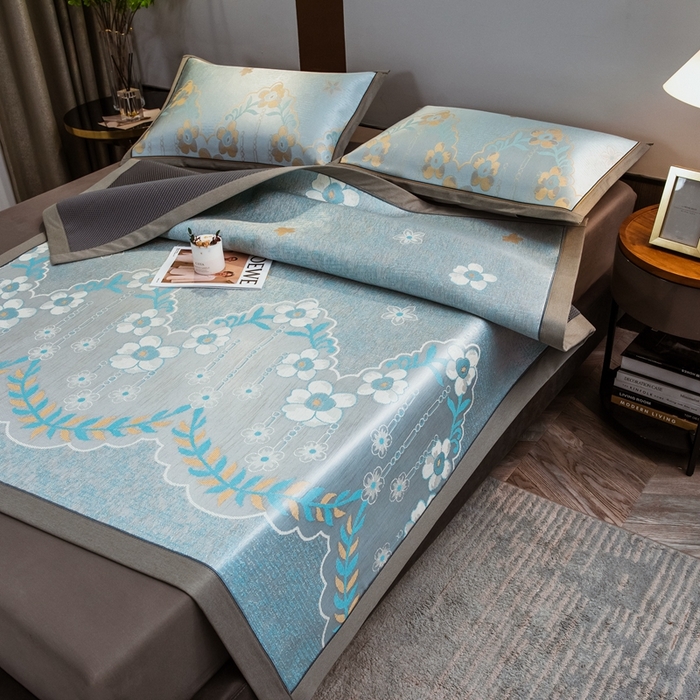 91家纺网 家纺一手货源 找家纺 全季家居 2025新款900D高精密三色纬提花冰丝凉席 床席-静谧之夏