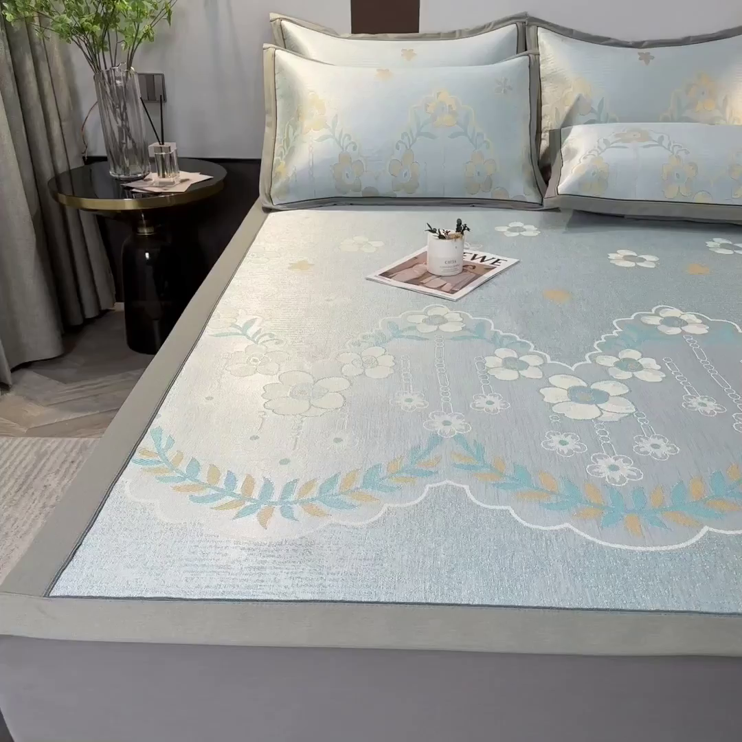 91家纺网 家纺一手货源 找家纺 全季家居 2025新款900D高精密三色纬提花冰丝凉席 床席-静谧之夏