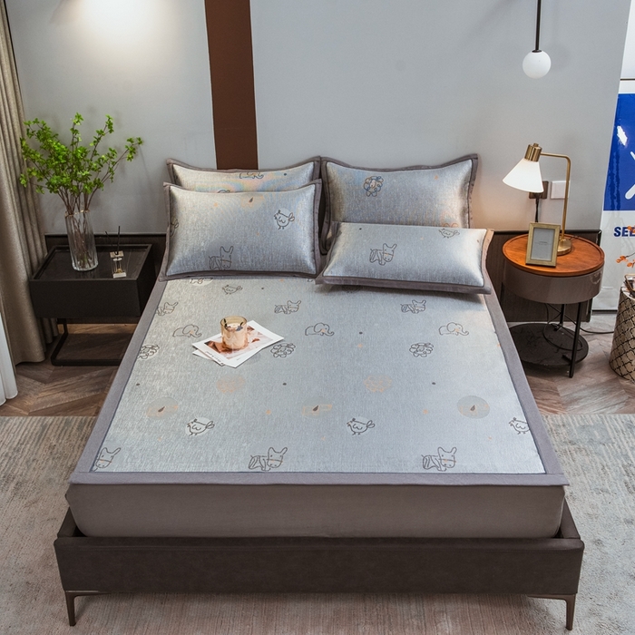 91家纺网 家纺一手货源 找家纺 全季家居 2025新款900D高精密三色纬提花冰丝凉席 床席-动物乐园