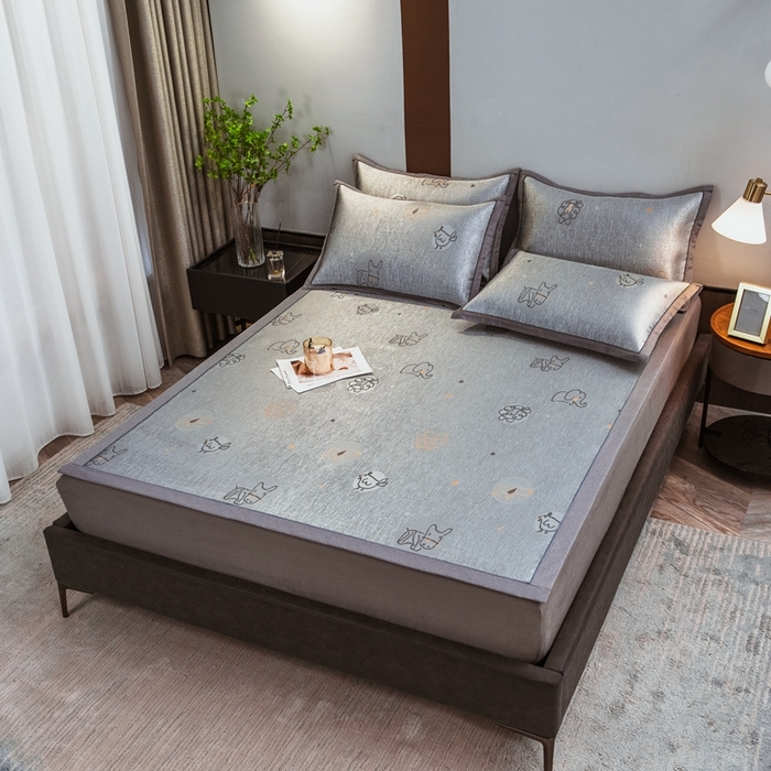 91家纺网 家纺一手货源 找家纺 全季家居 2025新款900D高精密三色纬提花冰丝凉席 床席-动物乐园