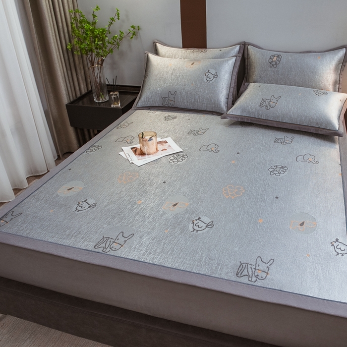 91家纺网 家纺一手货源 找家纺 全季家居 2025新款900D高精密三色纬提花冰丝凉席 床席-动物乐园