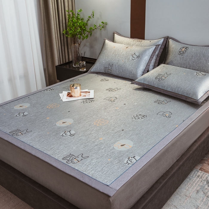 91家纺网 家纺一手货源 找家纺 全季家居 2025新款900D高精密三色纬提花冰丝凉席 床席-动物乐园