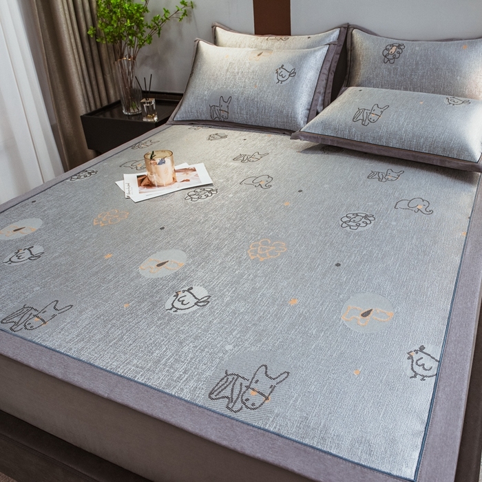 91家纺网 家纺一手货源 找家纺 全季家居 2025新款900D高精密三色纬提花冰丝凉席 床席-动物乐园