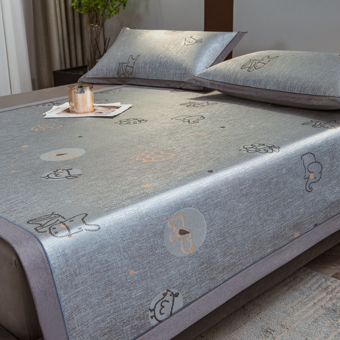 91家纺网 家纺一手货源 找家纺 全季家居 2025新款900D高精密三色纬提花冰丝凉席 床席-动物乐园