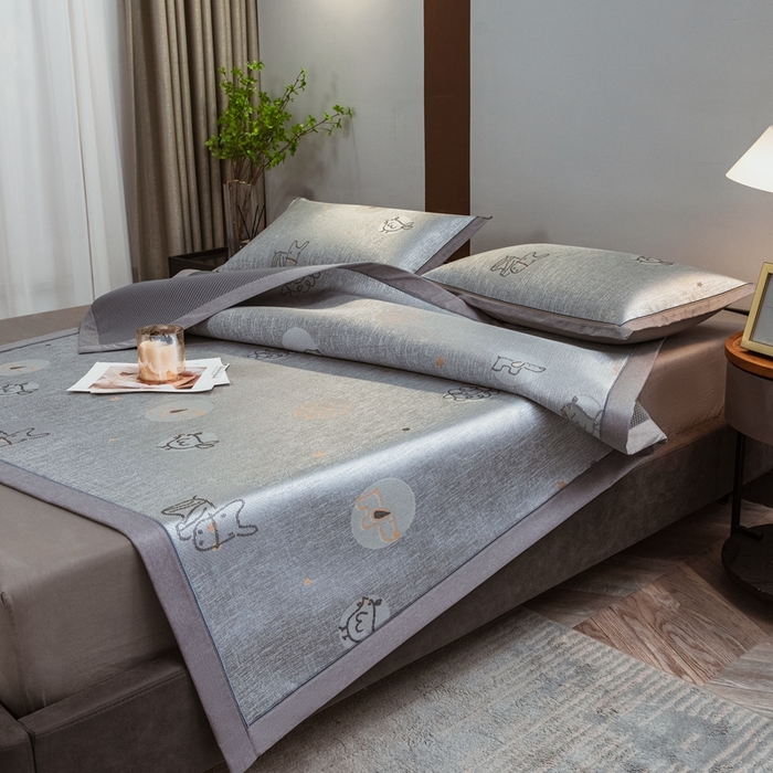 91家纺网 家纺一手货源 找家纺 全季家居 2025新款900D高精密三色纬提花冰丝凉席 床席-动物乐园