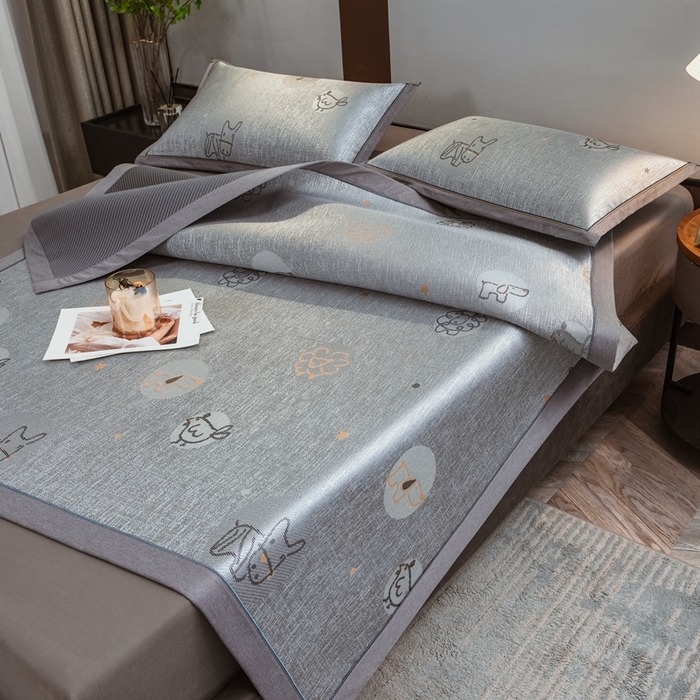 91家纺网 家纺一手货源 找家纺 全季家居 2025新款900D高精密三色纬提花冰丝凉席 床席-动物乐园