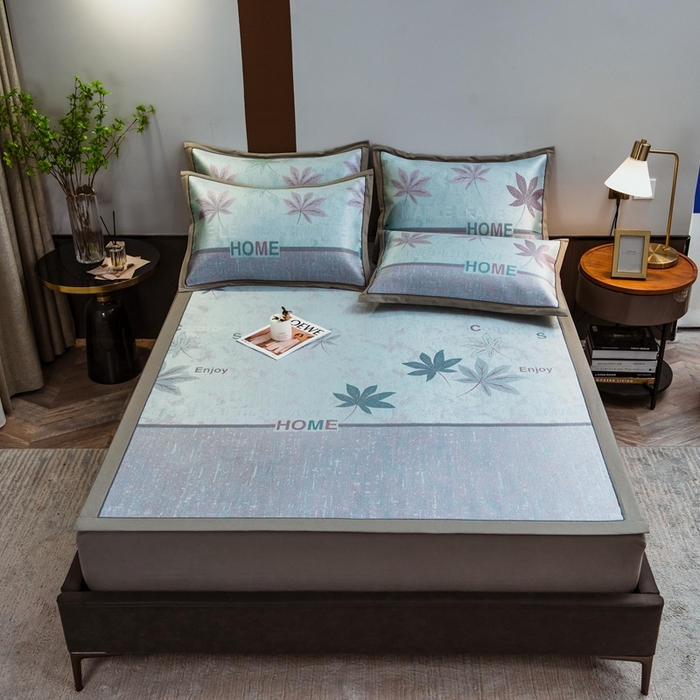 91家纺网 家纺一手货源 找家纺 全季家居 2025新款900D高精密三色纬提花冰丝凉席 床席-枫叶