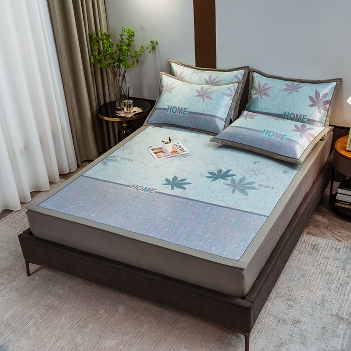 91家纺网 家纺一手货源 找家纺 全季家居 2025新款900D高精密三色纬提花冰丝凉席 床席-枫叶