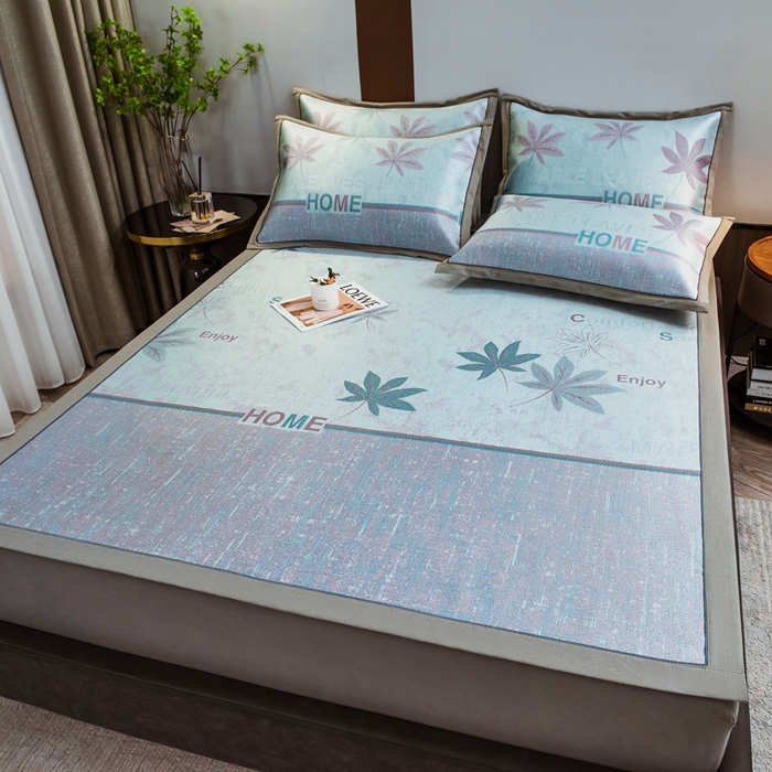 91家纺网 家纺一手货源 找家纺 全季家居 2025新款900D高精密三色纬提花冰丝凉席 床席-枫叶