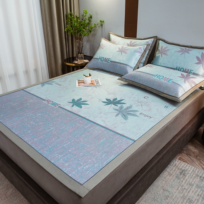 91家纺网 家纺一手货源 找家纺 全季家居 2025新款900D高精密三色纬提花冰丝凉席 床席-枫叶