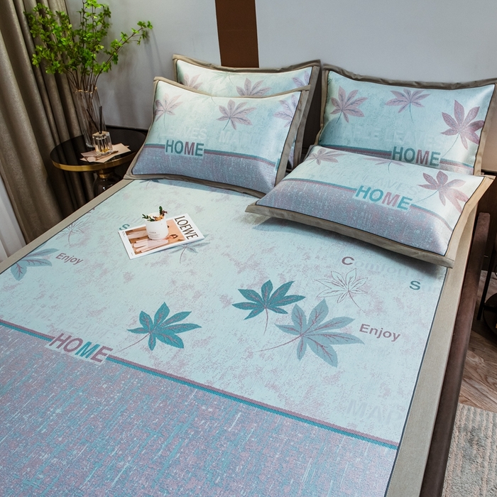 91家纺网 家纺一手货源 找家纺 全季家居 2025新款900D高精密三色纬提花冰丝凉席 床席-枫叶