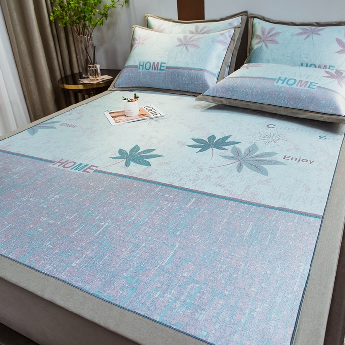 91家纺网 家纺一手货源 找家纺 全季家居 2025新款900D高精密三色纬提花冰丝凉席 床席-枫叶