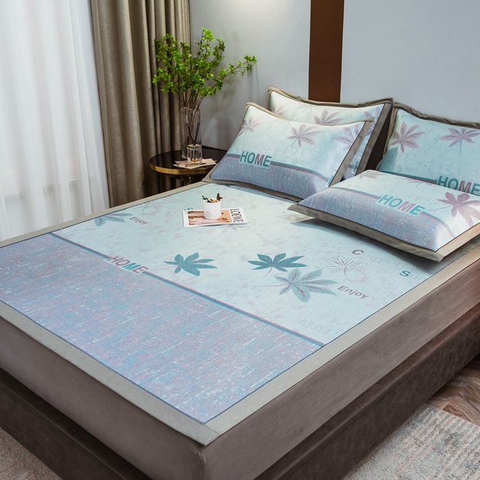 91家纺网 家纺一手货源 找家纺 全季家居 2025新款900D高精密三色纬提花冰丝凉席 床席-枫叶