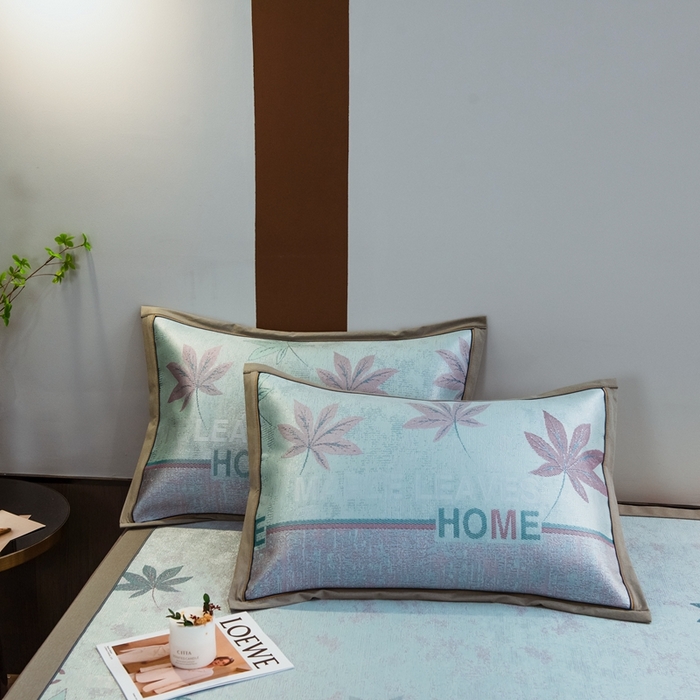 91家纺网 家纺一手货源 找家纺 全季家居 2025新款900D高精密三色纬提花冰丝凉席 床席-枫叶