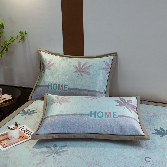 91家纺网 家纺一手货源 找家纺 全季家居 2025新款900D高精密三色纬提花冰丝凉席 床席-枫叶