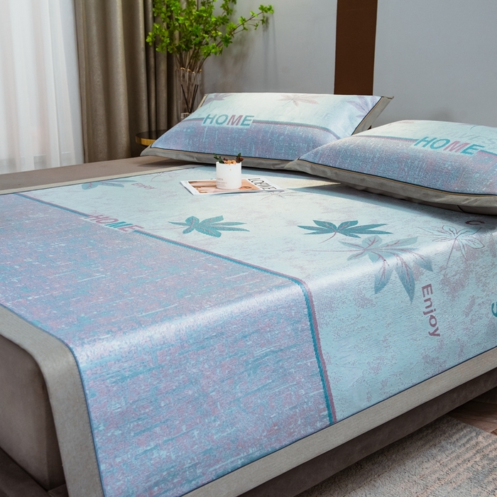 91家纺网 家纺一手货源 找家纺 全季家居 2025新款900D高精密三色纬提花冰丝凉席 床席-枫叶