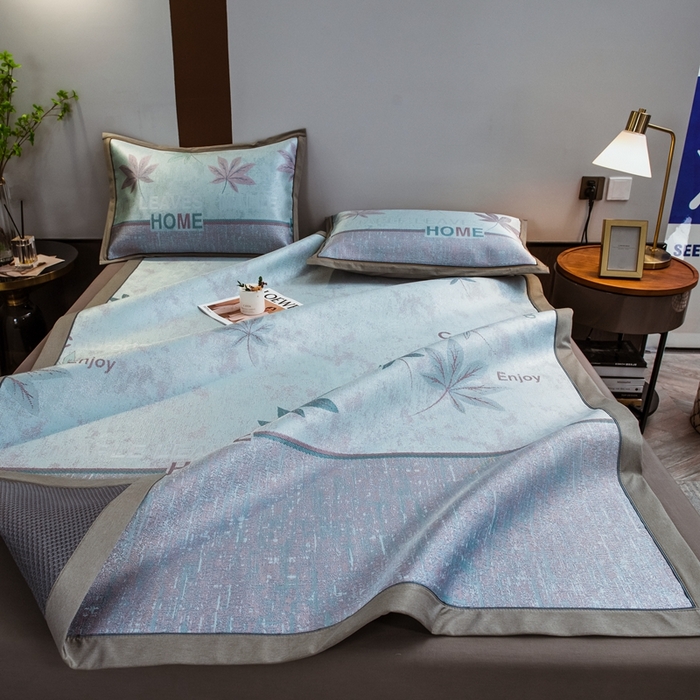 91家纺网 家纺一手货源 找家纺 全季家居 2025新款900D高精密三色纬提花冰丝凉席 床席-枫叶