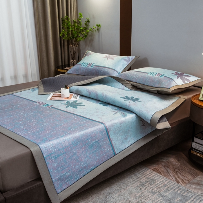 91家纺网 家纺一手货源 找家纺 全季家居 2025新款900D高精密三色纬提花冰丝凉席 床席-枫叶