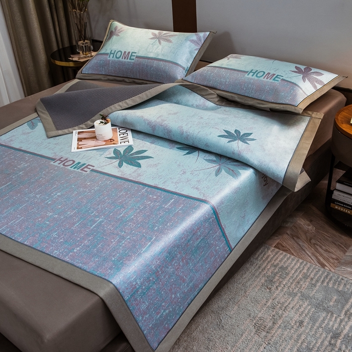 91家纺网 家纺一手货源 找家纺 全季家居 2025新款900D高精密三色纬提花冰丝凉席 床席-枫叶