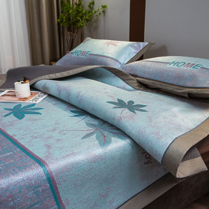 91家纺网 家纺一手货源 找家纺 全季家居 2025新款900D高精密三色纬提花冰丝凉席 床席-枫叶