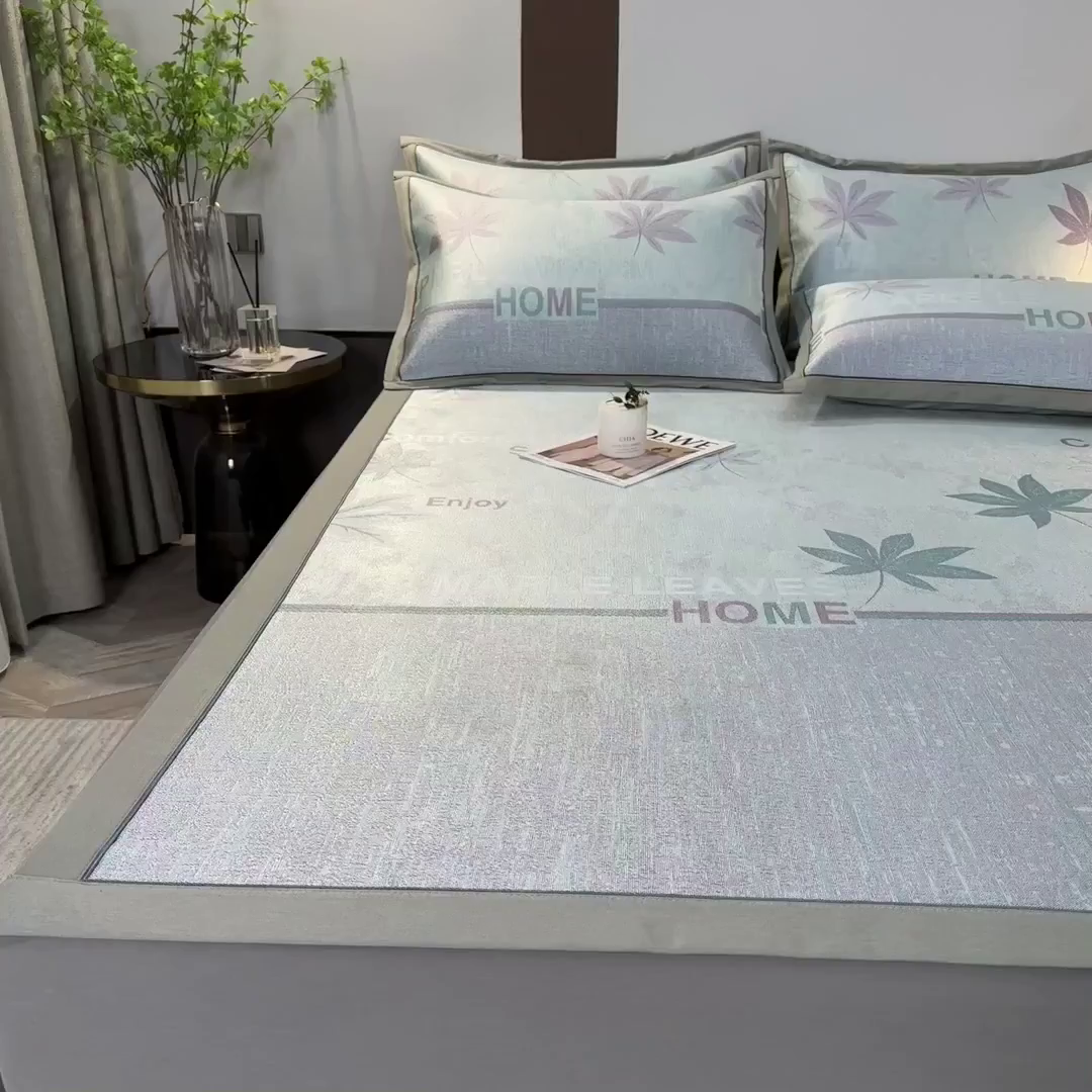 91家纺网 家纺一手货源 找家纺 全季家居 2025新款900D高精密三色纬提花冰丝凉席 床席-枫叶