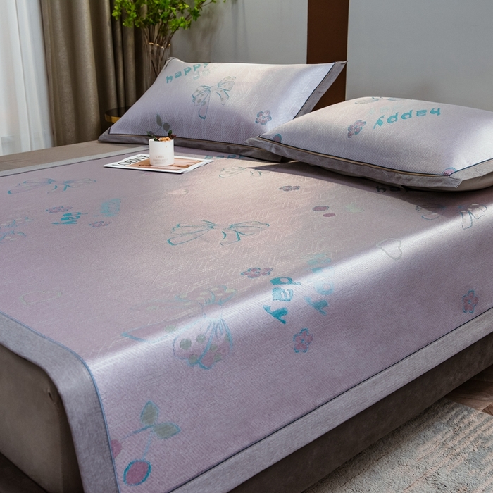 91家纺网 家纺一手货源 找家纺 全季家居 2025新款900D高精密三色纬提花冰丝凉席 床席-蝴蝶结