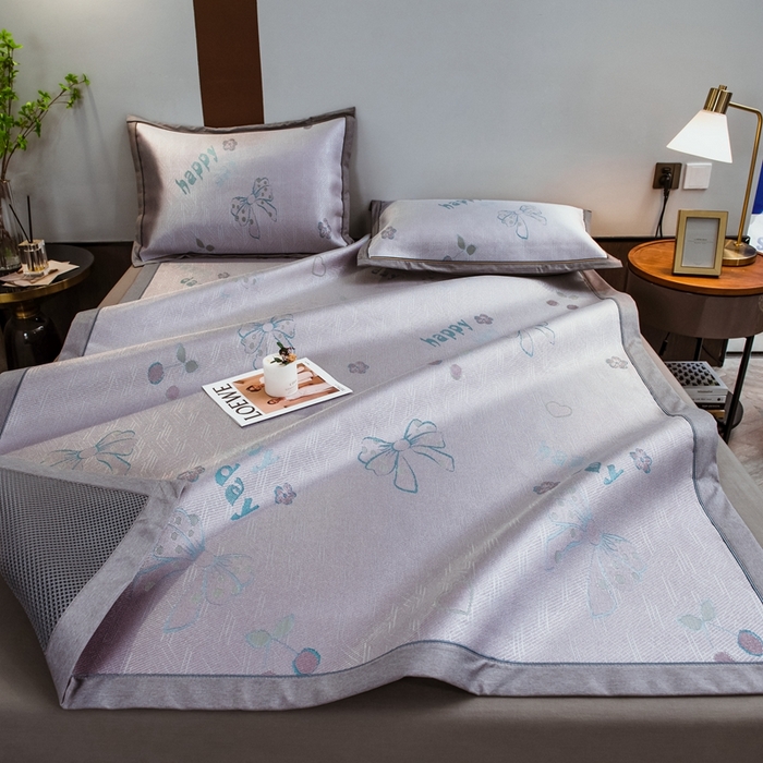 91家纺网 家纺一手货源 找家纺 全季家居 2025新款900D高精密三色纬提花冰丝凉席 床席-蝴蝶结