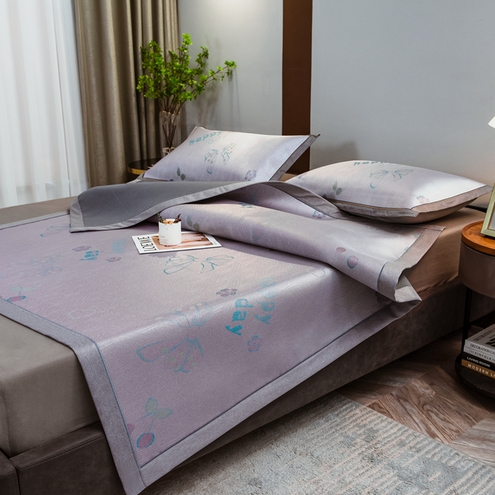 91家纺网 家纺一手货源 找家纺 全季家居 2025新款900D高精密三色纬提花冰丝凉席 床席-蝴蝶结