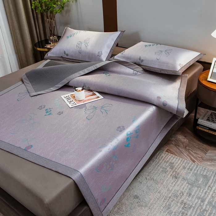 91家纺网 家纺一手货源 找家纺 全季家居 2025新款900D高精密三色纬提花冰丝凉席 床席-蝴蝶结