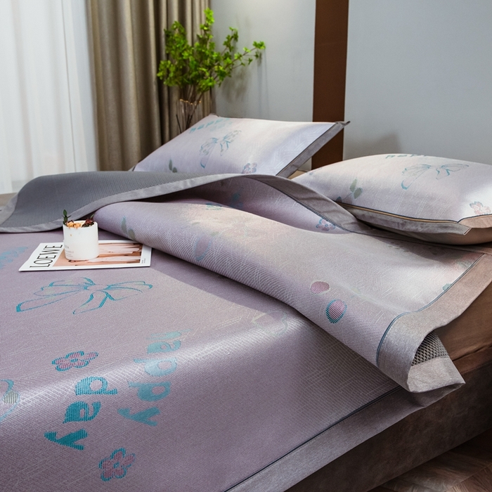 91家纺网 家纺一手货源 找家纺 全季家居 2025新款900D高精密三色纬提花冰丝凉席 床席-蝴蝶结