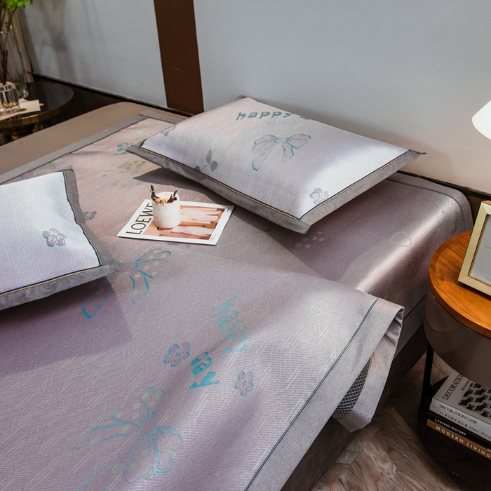 91家纺网 家纺一手货源 找家纺 全季家居 2025新款900D高精密三色纬提花冰丝凉席 床席-蝴蝶结