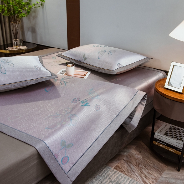 91家纺网 家纺一手货源 找家纺 全季家居 2025新款900D高精密三色纬提花冰丝凉席 床席-蝴蝶结