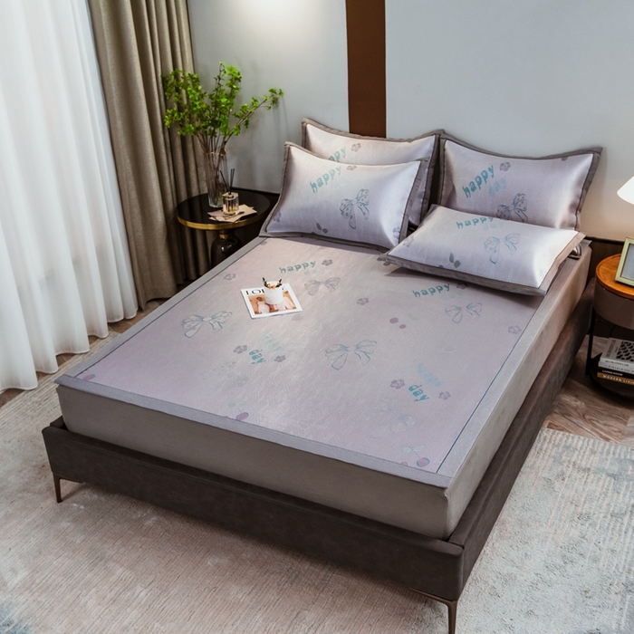 91家纺网 家纺一手货源 找家纺 全季家居 2025新款900D高精密三色纬提花冰丝凉席 床席-蝴蝶结