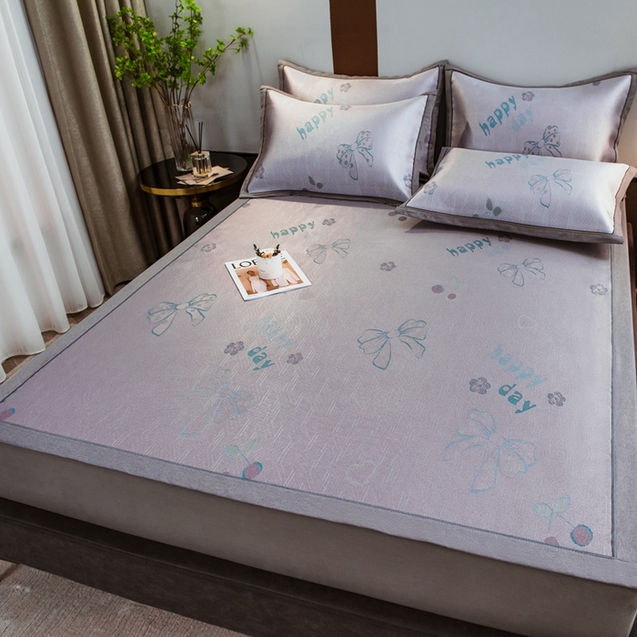 91家纺网 家纺一手货源 找家纺 全季家居 2025新款900D高精密三色纬提花冰丝凉席 床席-蝴蝶结