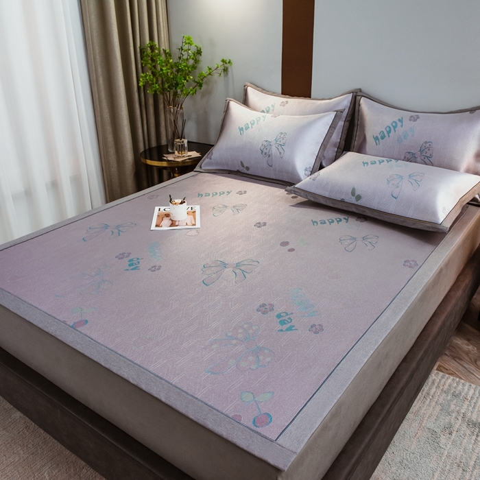 91家纺网 家纺一手货源 找家纺 全季家居 2025新款900D高精密三色纬提花冰丝凉席 床席-蝴蝶结