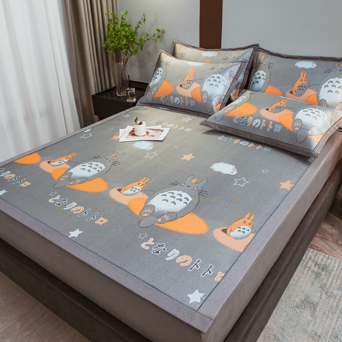 91家纺网 家纺一手货源 找家纺 全季家居 2025新款900D高精密三色纬提花冰丝凉席 床席-龙小猫-黄