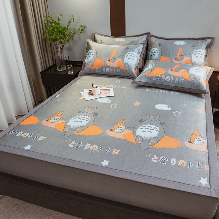 91家纺网 家纺一手货源 找家纺 全季家居 2025新款900D高精密三色纬提花冰丝凉席 床席-龙小猫-黄