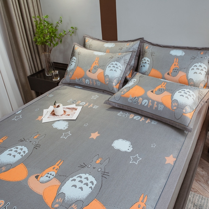 91家纺网 家纺一手货源 找家纺 全季家居 2025新款900D高精密三色纬提花冰丝凉席 床席-龙小猫-黄