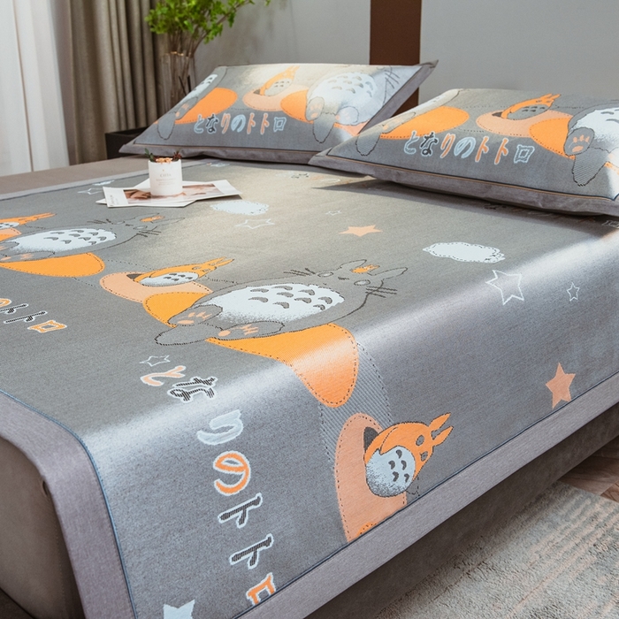 91家纺网 家纺一手货源 找家纺 全季家居 2025新款900D高精密三色纬提花冰丝凉席 床席-龙小猫-黄