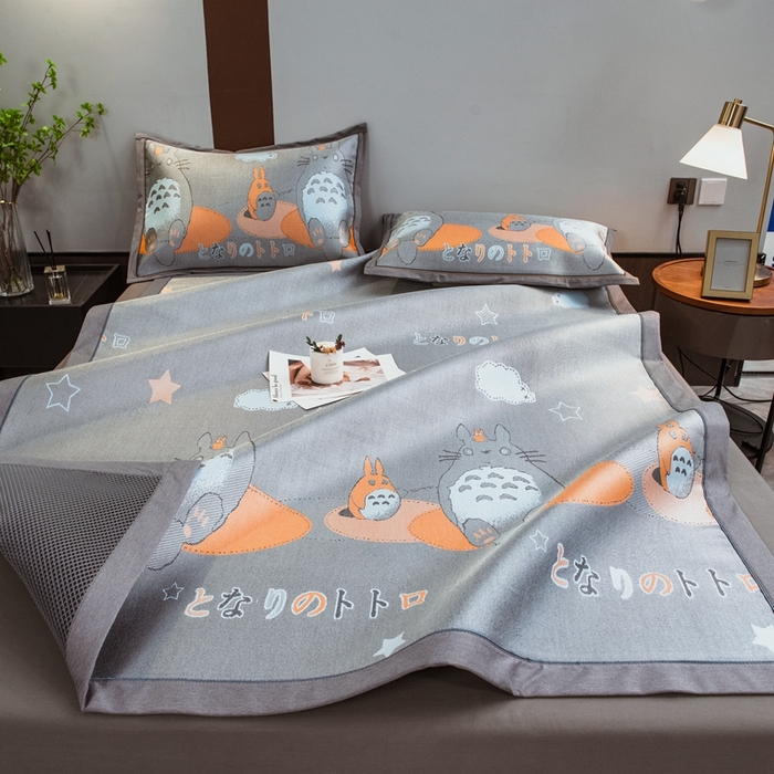 91家纺网 家纺一手货源 找家纺 全季家居 2025新款900D高精密三色纬提花冰丝凉席 床席-龙小猫-黄