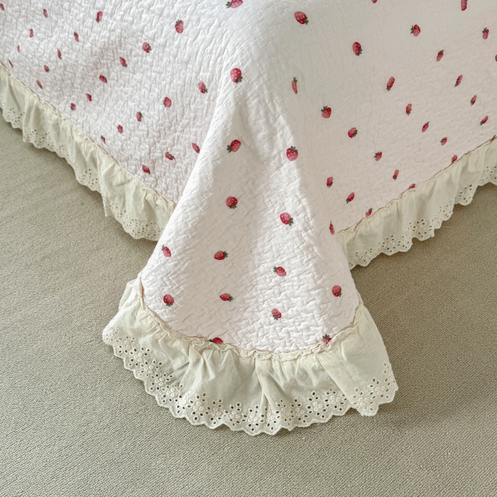 91家纺网 家纺一手货源 找家纺 添越家纺2025新款纯棉砂洗床盖三件套四件套系列 草莓小园