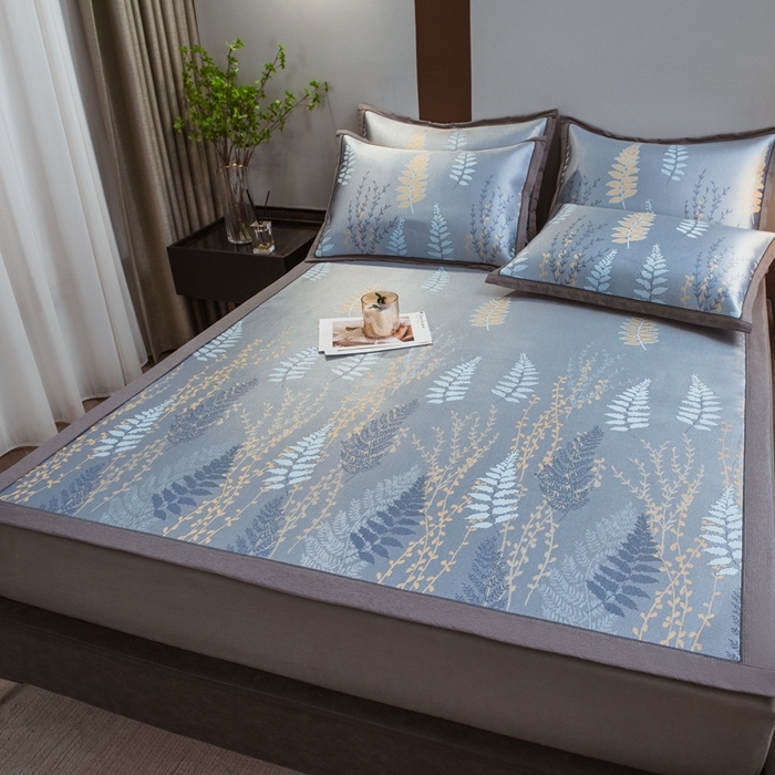 91家纺网 家纺一手货源 找家纺 全季家居 2025新款900D高精密三色纬提花冰丝凉席 床席-陌上草熏