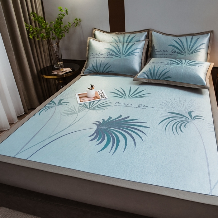 91家纺网 家纺一手货源 找家纺 全季家居 2025新款900D高精密三色纬提花冰丝凉席 床席-夏之语