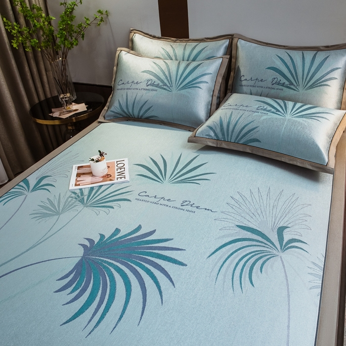 91家纺网 家纺一手货源 找家纺 全季家居 2025新款900D高精密三色纬提花冰丝凉席 床席-夏之语