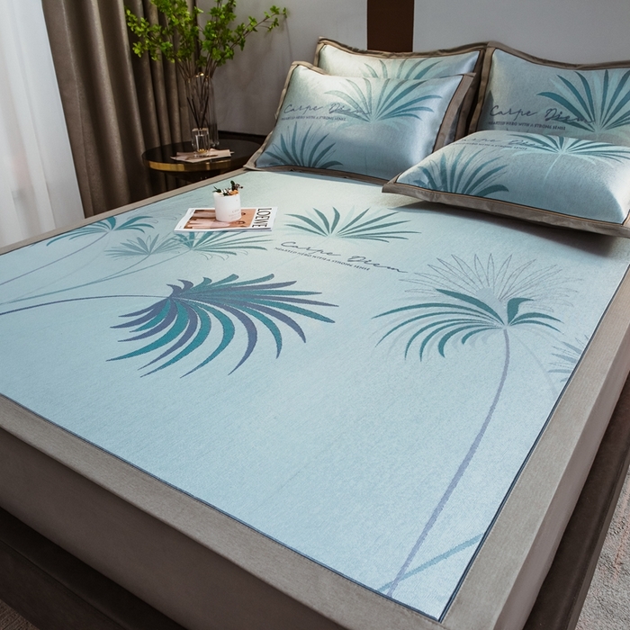 91家纺网 家纺一手货源 找家纺 全季家居 2025新款900D高精密三色纬提花冰丝凉席 床席-夏之语